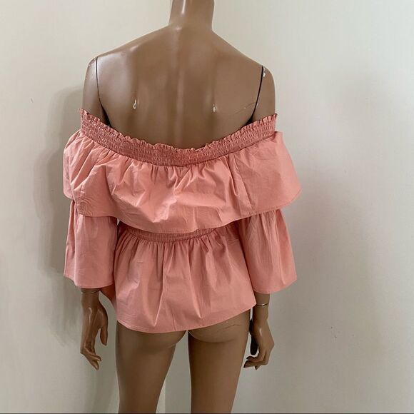 NEW Missguided Pink Shirred Ruffle Off Shoulder Bardot Blouse top 8 - Picture 7 of 10